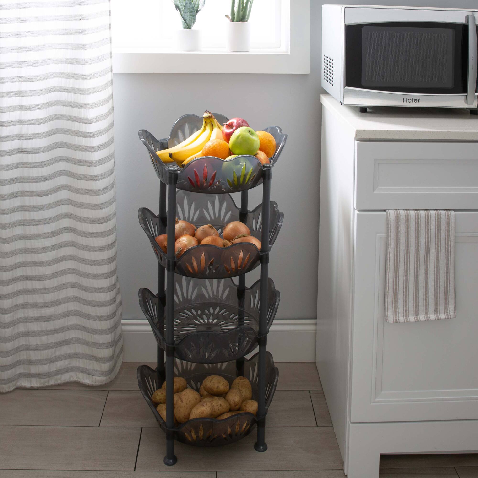 Kitchen Details Smoke Gray 4-Tier Large Basket Shelf